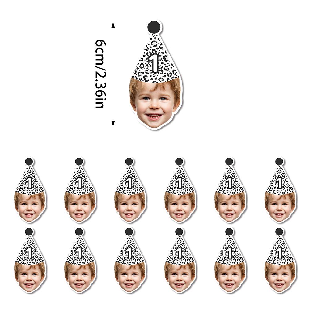 

Personalized animal pattern stickers, custom photo/age birthday hat styles, 1-year-old animal themed birthday party labels 20pcs