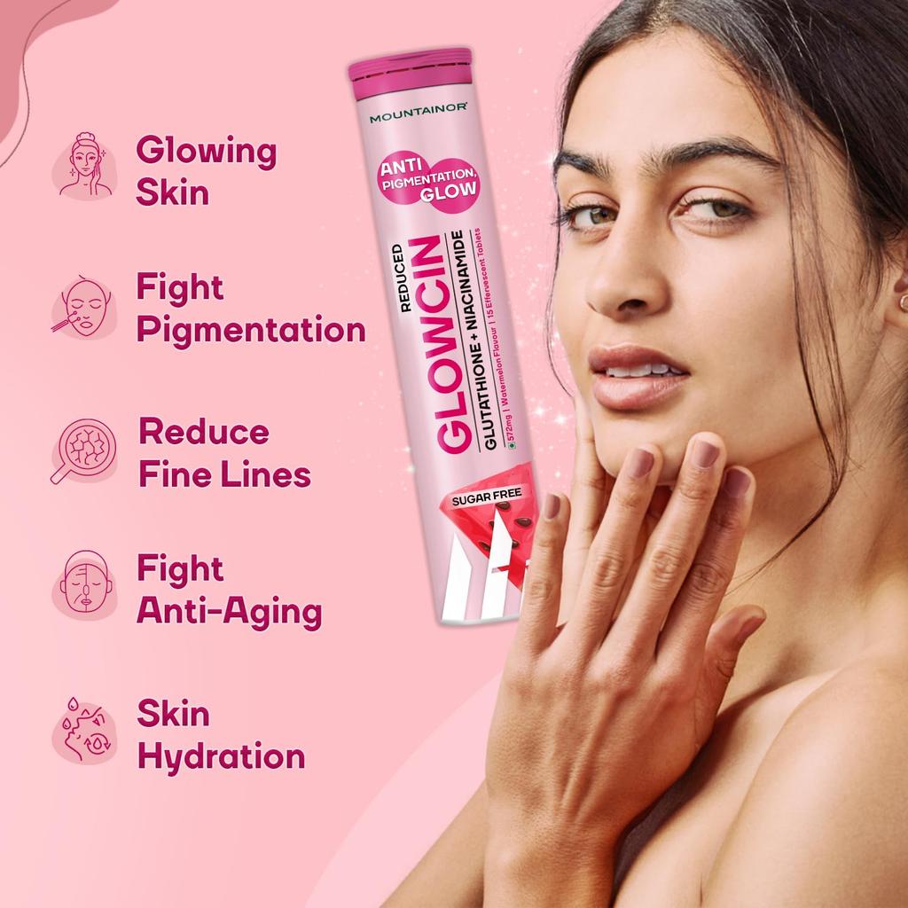 MOUNTAINOR Glutathione Tablets for Skin Brightening & Korean Glow. Fights Pigmentation & Dullness, Clinically Proven Ingredients-Niacinamide & Vi