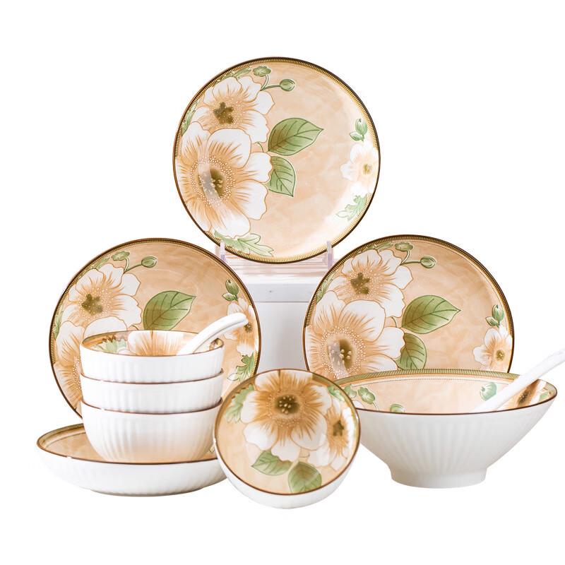 Jingdezhen Ru Han Camellia Underglaze Ceramic 16-Piece Dinnerware Set