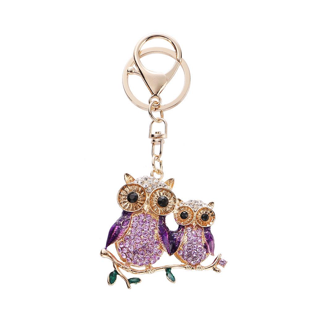 European Diamond-Studded Owl Keychain: Stylish Parent-Child Pendant for Bags & Cars