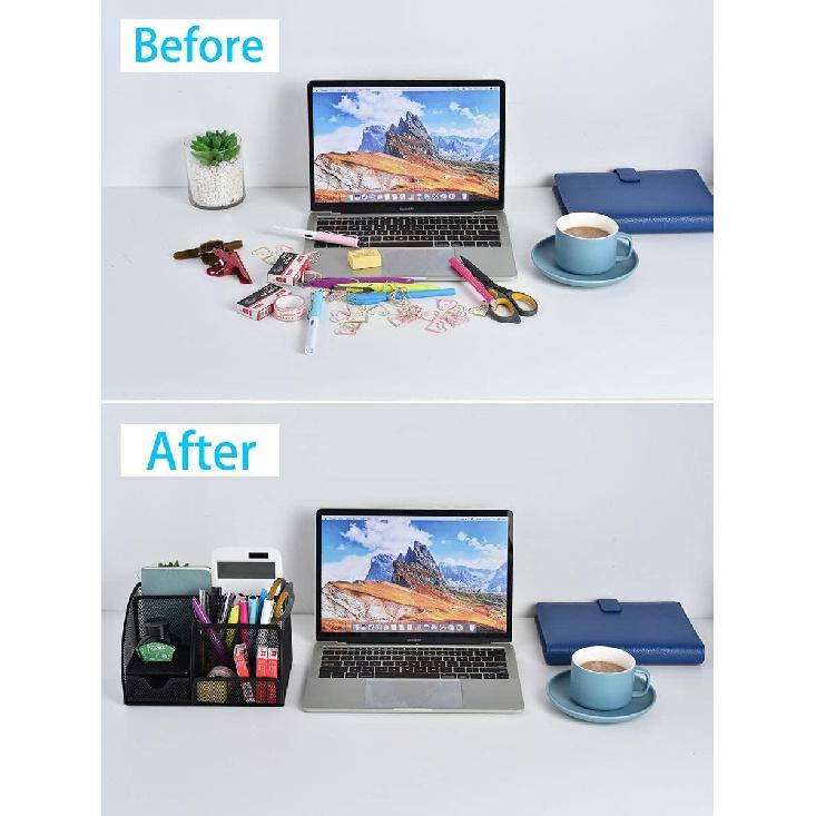 Mesh Desk Organizer, Pen Holders, Office Storage Supplies Drawer Organizers 7 in 1 for Office Home School Supply, Black