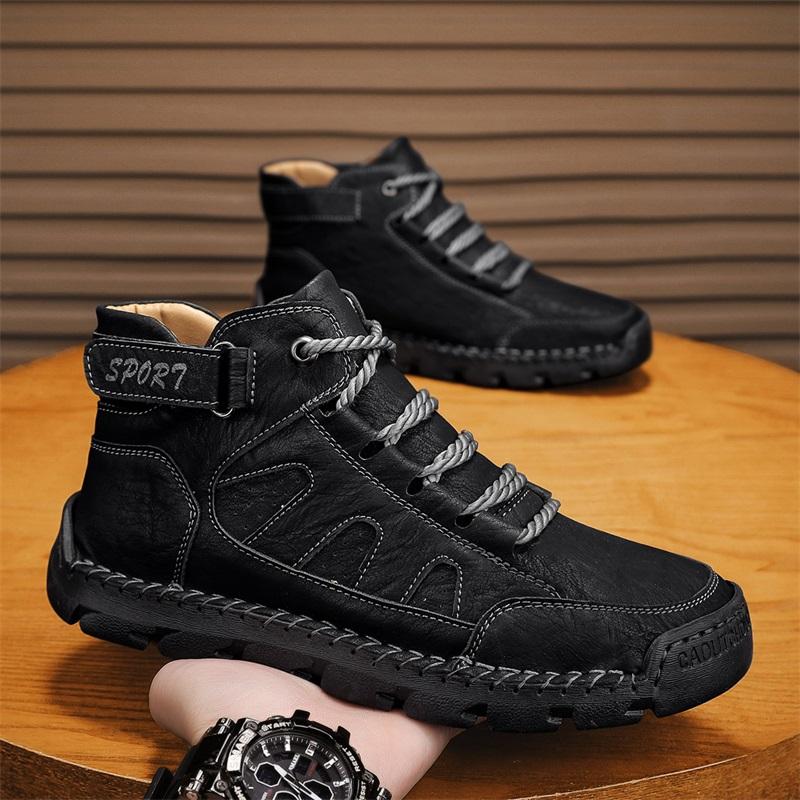 

Мужские повседневные кроссовки с высоким верхом, кожаная обувь ручной работы, весна и осень, большие размеры 39-48 39 чёрный