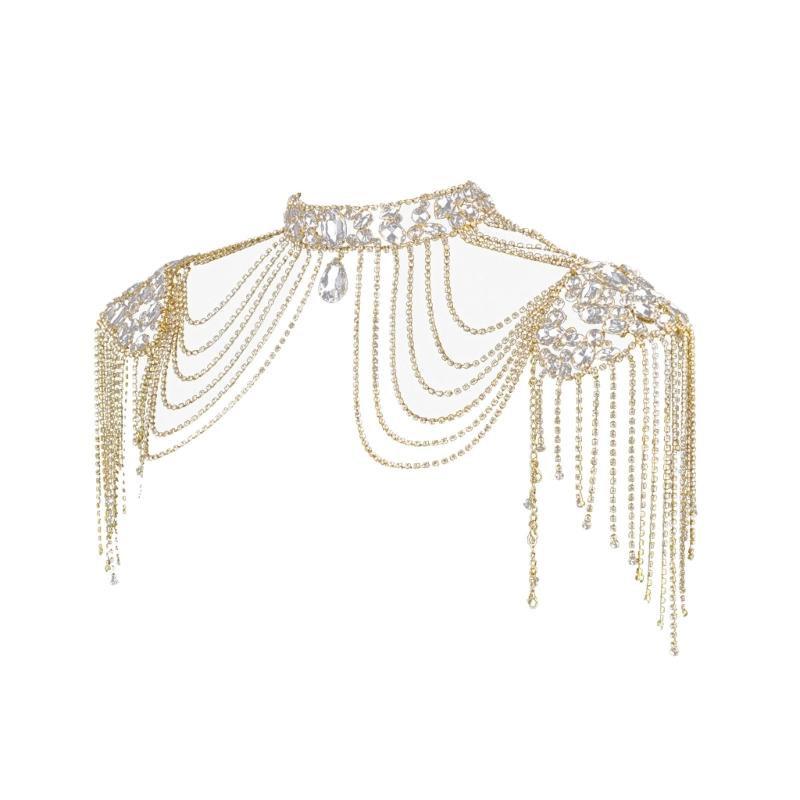 Crystal Tassels Shoulder Body Chain Alloy Fashion Accessory Bridal and Bikini Back Jewelry Wedding Accessory for Bride