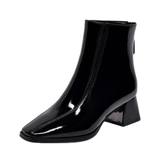 Cizme Chelsea de toamnă/iarnă 2025 din piele naturală, cu vârf pătrat, toc gros, căptușeală din lână și fermoar la spate