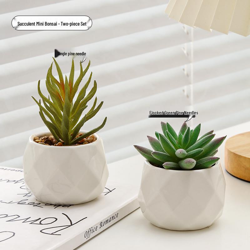 Small Indoor Potted Succulent - Artificial Green Plant Ornament for Home, Office, or Desktop Decor