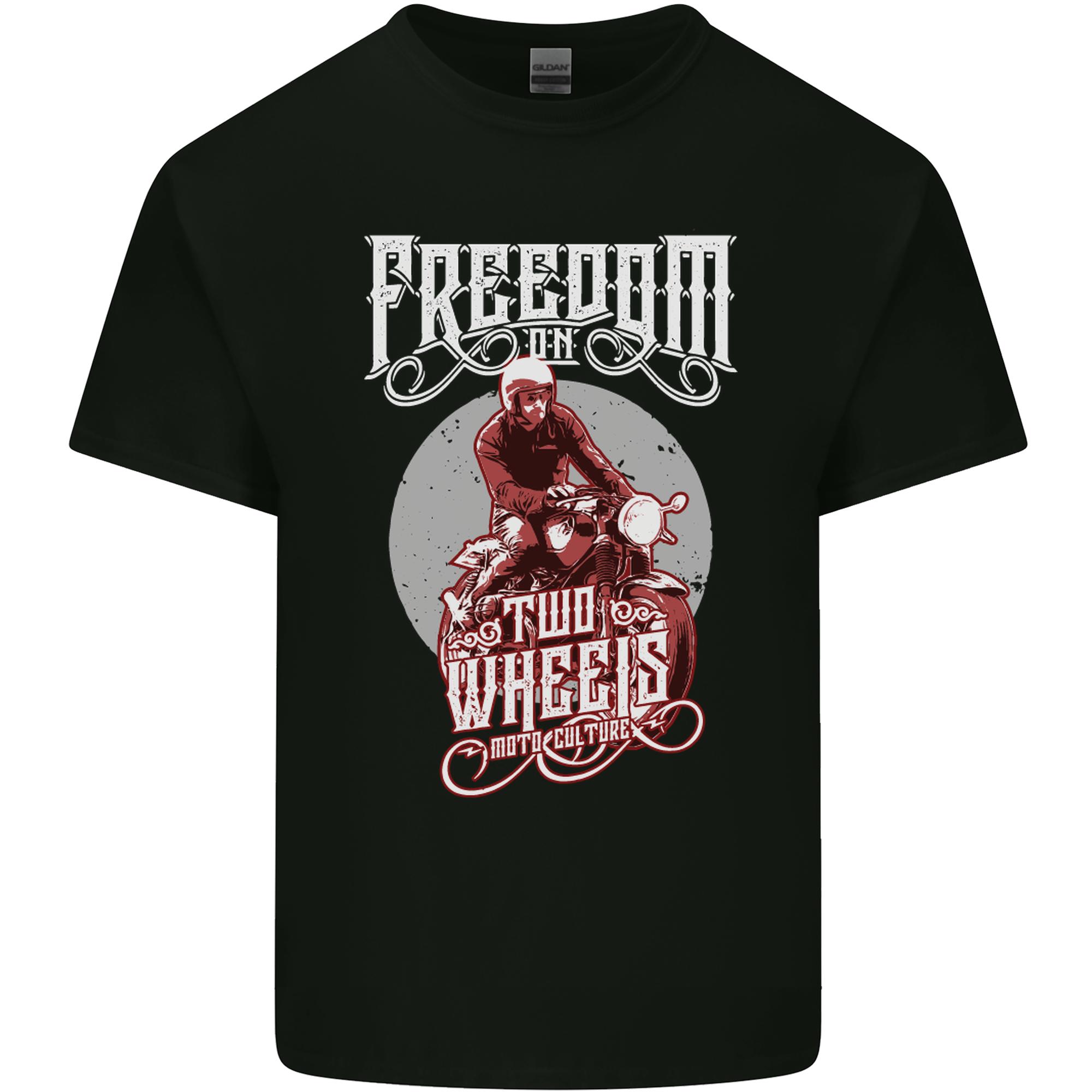 Freedom on Two Wheels Biker Motorbike Unisexs Light Cotton TShirt S