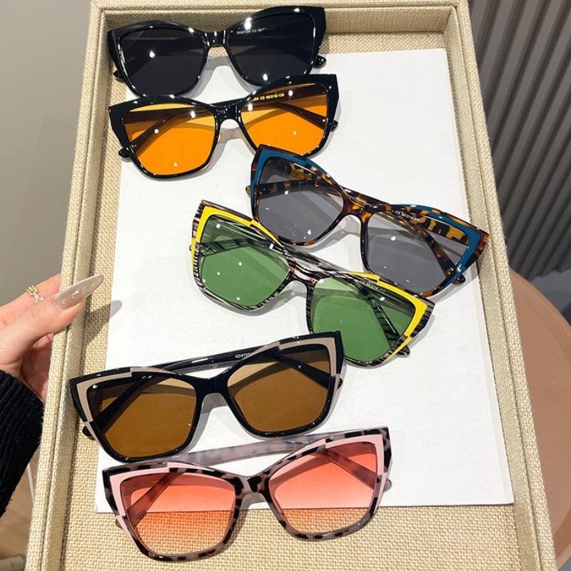 Oversized Cat Eye UV400 Sunglasses for Women Color-Blocked UV Prtection Shades Street Style Vacation Sunglasses Eyewear