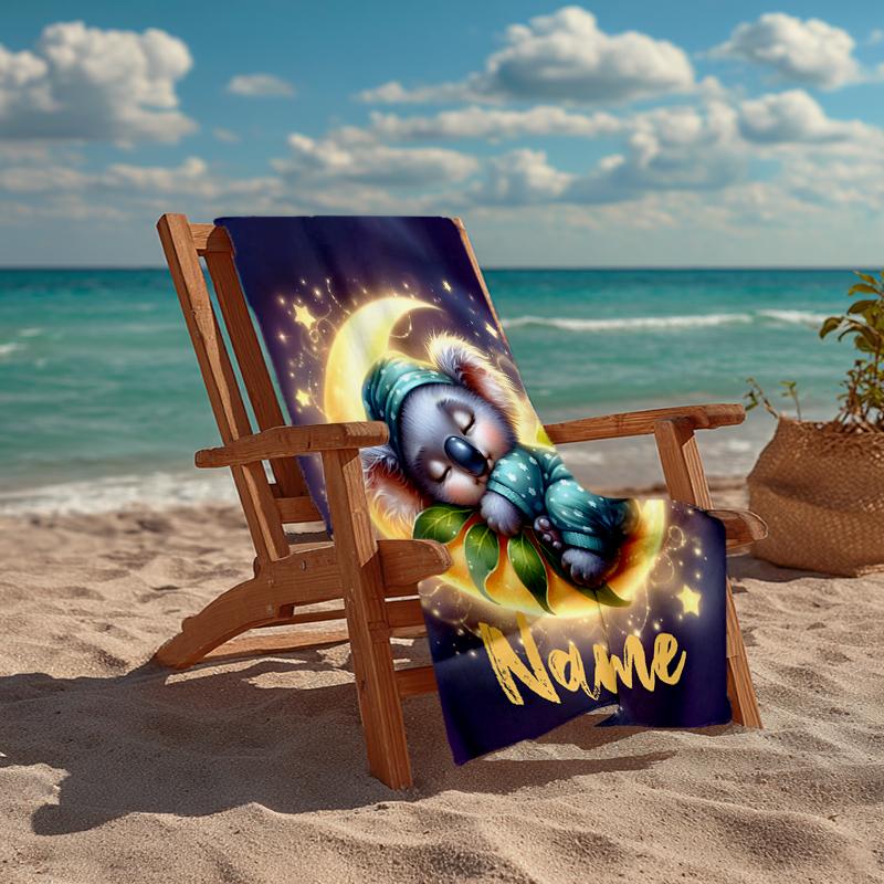 Custom Name Ultra-Soft Beach Towel with Koala Theme,Ideal for Pool - Camping, Diving - Perfect Travel Essential, Vibrant Beach Towel.