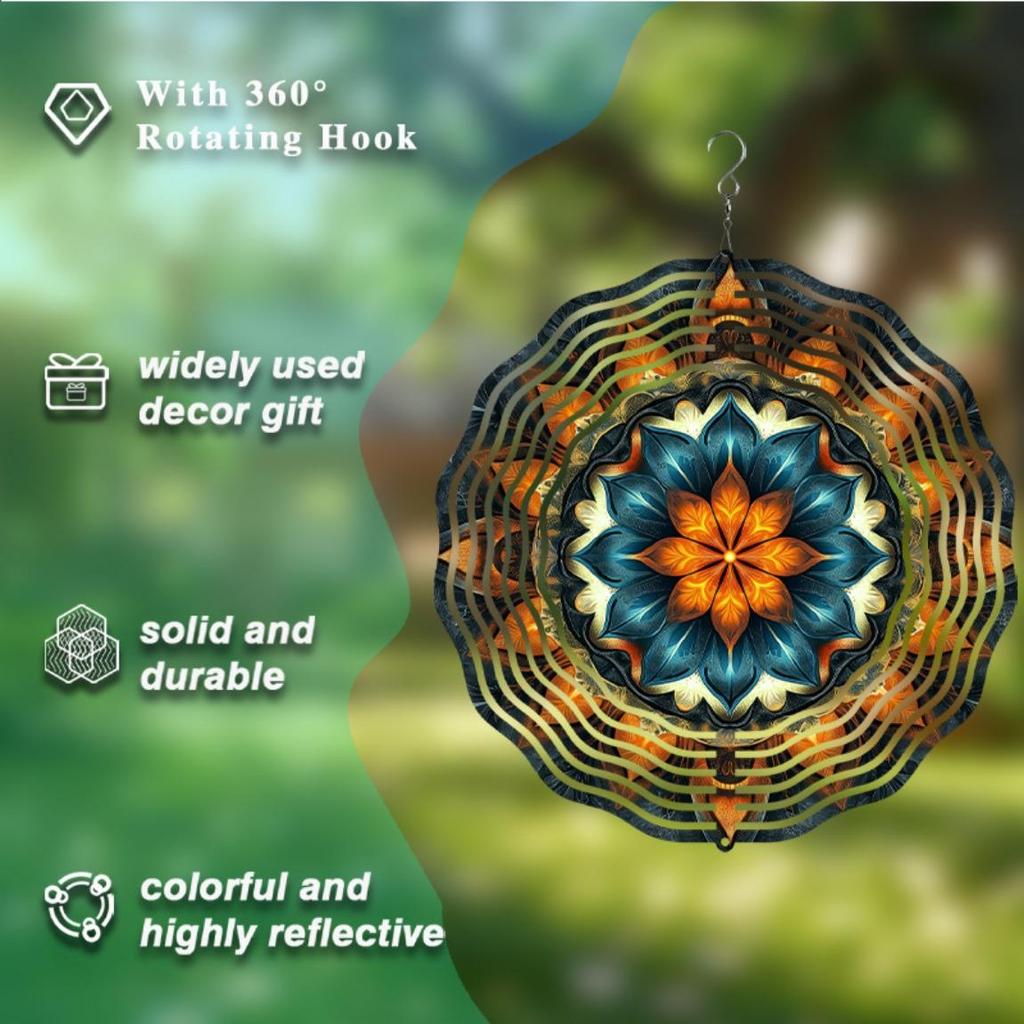 10palcová závěsná zvonkohra s mandalovým květinovým vzorem, dynamický umělecký design, 360stupňový háček pro jaro léto, dekorace na balkon, trávník, dárek s vysokým vkusem