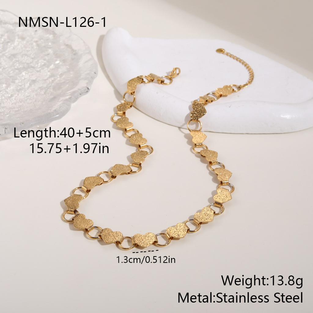 GEMCHIC Women's 18K Gold Plated Stainless Steel Heart Hollow Necklace Bracelet Set Geometric Chain Fashion Jewelry