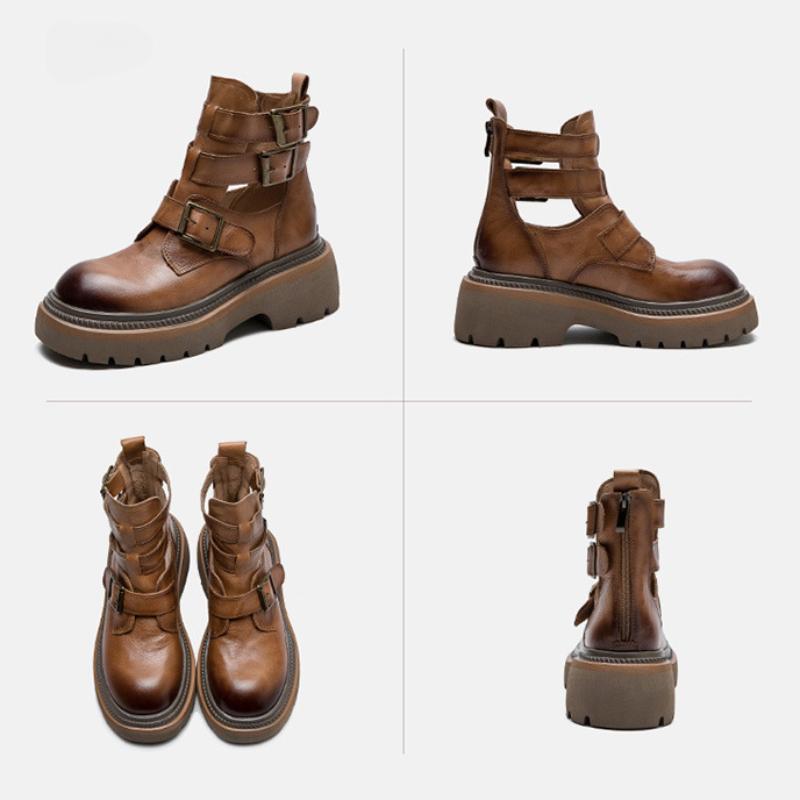 Johnature Römische Gladiator-Sandalen aus echtem Leder mit dicker Sohle, vielseitige modische Damenschuhe