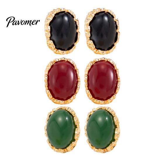 Täglicher Schmuck in Goldton 1 Paar Vintage Ovale Ohrstecker für Damen, Retro Statement Elegante Harz-Edelstein-Ohrringe, Rahmen Klobiger Stein