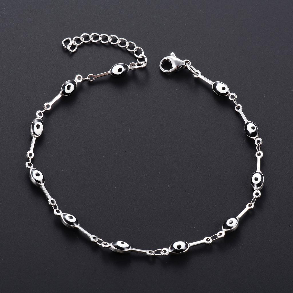 4mm Stainless Steel Bone Turkish Evil Eye Link Hand Chain Bracelet for Women Girl Wristband Anklets Metal Jewelry Summer Gift