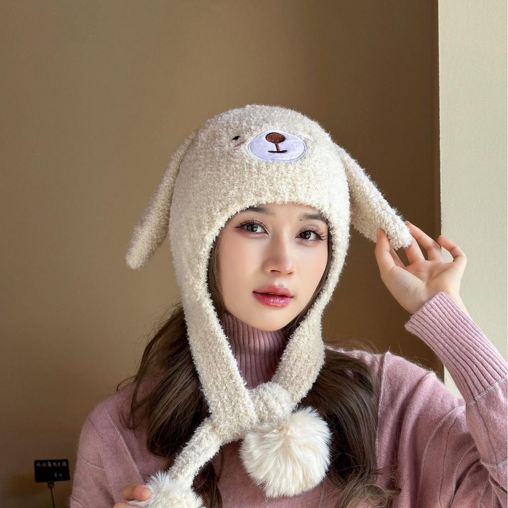 Autumn And Winter Cute Bear Hat Women'S Plush Knitted Hat Versatile Warm Ear Protector Thickened Fashionable Velvet