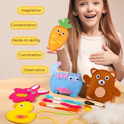 6-teiliges Nähset für Kinder mit Faden, Nadel, Füllwatte, Perlenkette, handgefertigt, Karotte, Katze, Kaninchen, Panda, Ente, Bär, Plüschtier, DIY, Stofftier, Basteln, Nähen