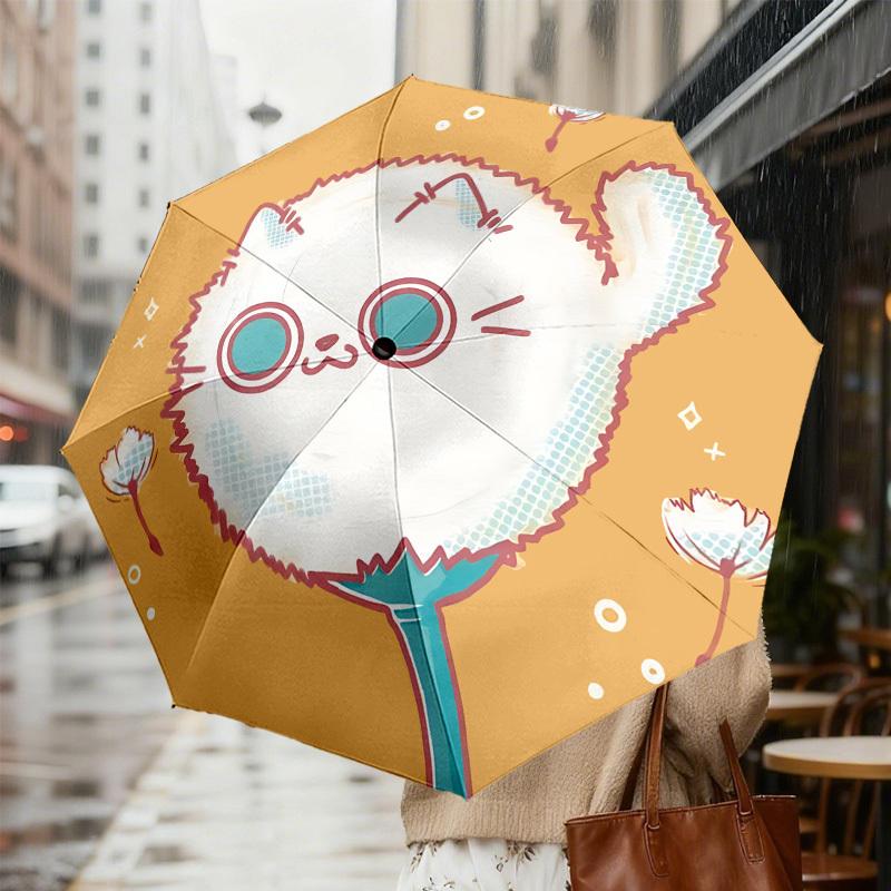 Fluffy Cat Dandelion Umbrella: Cute Design with Automatic Opening & Closing, Lightweight and Durable  019