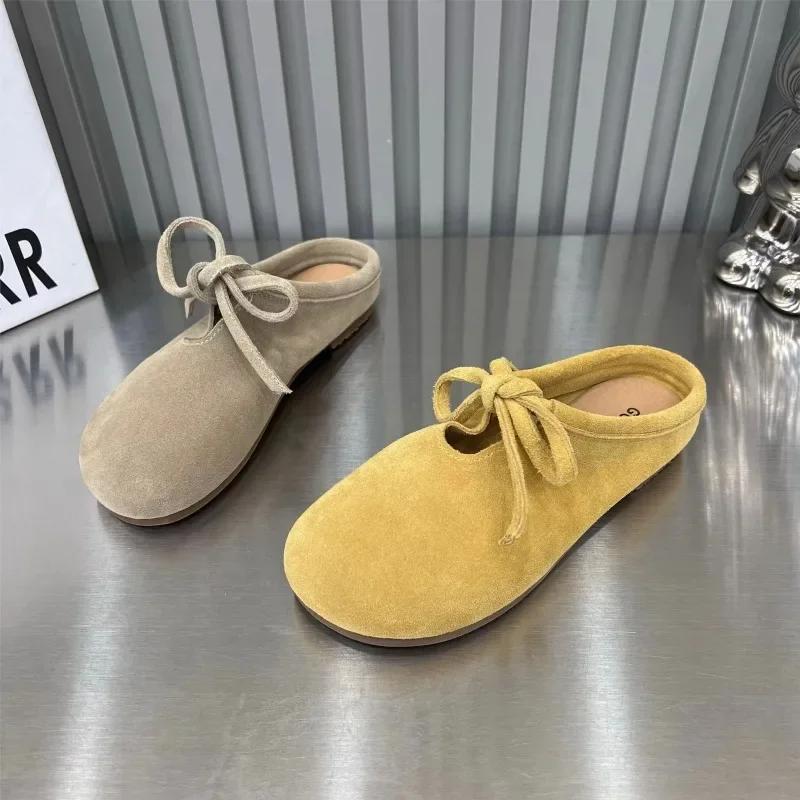 Fashion Ladies Shoes 2024 Hot Sale Lace Up Women's Slippers Autumn Closed Toe Solid Outdoor Flat Casual Comfortable Office Ladies Shoes