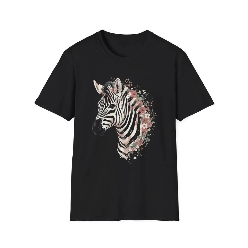 Zebra Floral Watercolor Vintage Black T Shirt Nature Aesthetic Vintage Stylish Designer Clothes Homme Casual Stretched