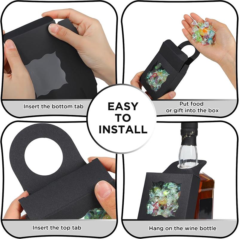 WTEMPO 50 sztuk butelek wina wiszące pudełka z przezroczystym oknem fali prezenty pudełka z papieru kraft wiszące pudełka na smakołyki szampana, mini pudełka na wędliny