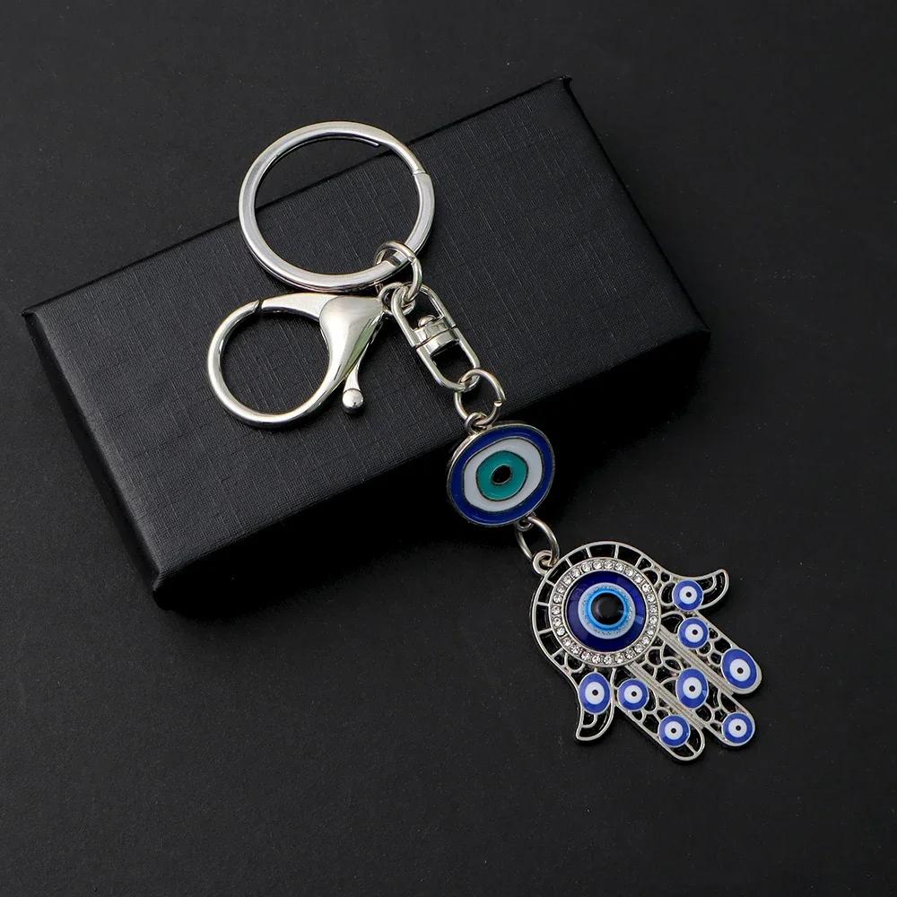 Mote Hul Blå Ondt Øye Nøkkelring Lykkebringende Fatima Hamsa Hånd Nøkkelring for Kvinner Menn Veskeanheng Bil Airpods Boks Nøkkel Tilbehør