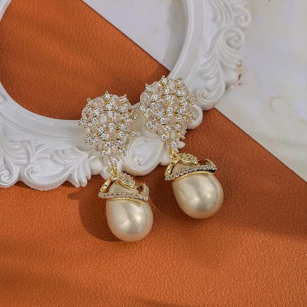 Elegant Rhinestone Drop Earrings Pearl Vintage Long Earrings Crystal Stud Earrings Girls Gift