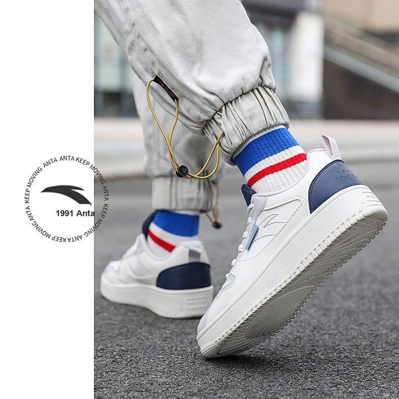 Anta Lifestyle Series Synthetic Leather Fabric Retro Trend Casual Non-Slip Wear-Resistant Shock Absorption Low-Top Skate Shoes 912138012-7