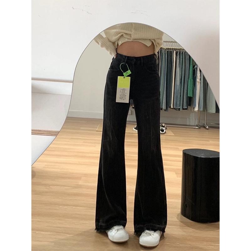 Women's Plus Size Black-Gray Flared Jeans - High Waist, Pear-Shape Slimming, Non-Clingy, Autumn/Winter