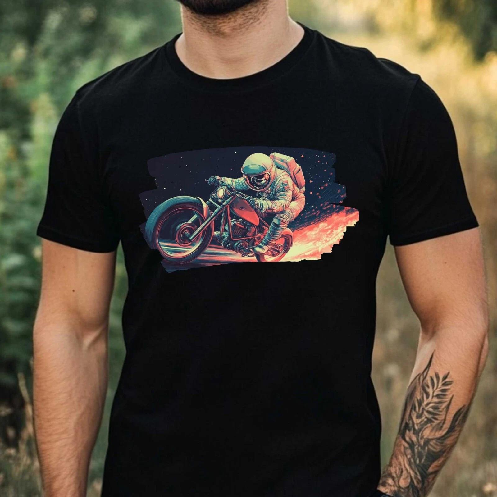 T-Shirt Herren Astronaut auf dem Fahrrad Motiv Baumwolle Größe XS bis 5XL XL