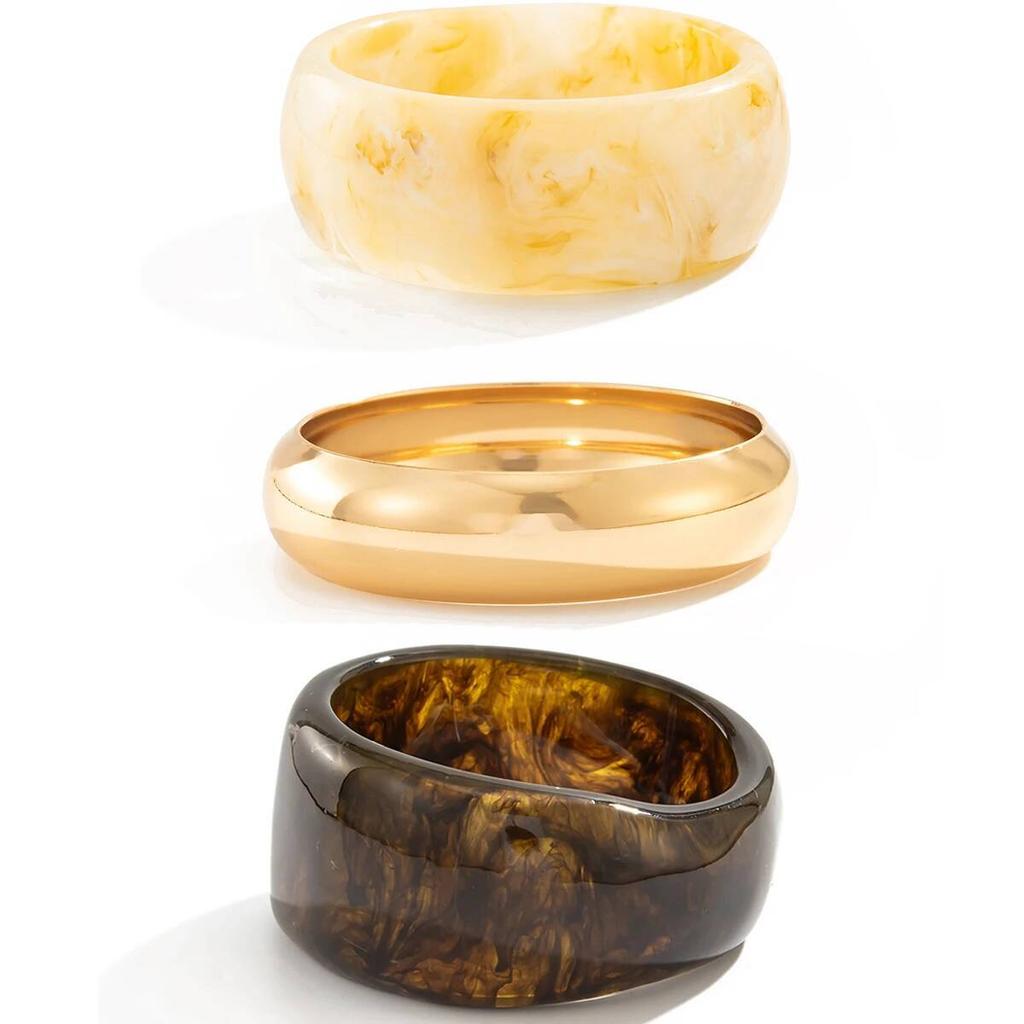 IngeSight.Z 3 Styles Boho Exaggerated Resin Acrylic Thick Wide Bracelets for Women Punk Geometry Round Bangles Steampunk Jewelry