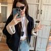 Women's Striped Collar Reversible Jacket Retro Design Loose Casual Versatile Top for Spring and Autumn