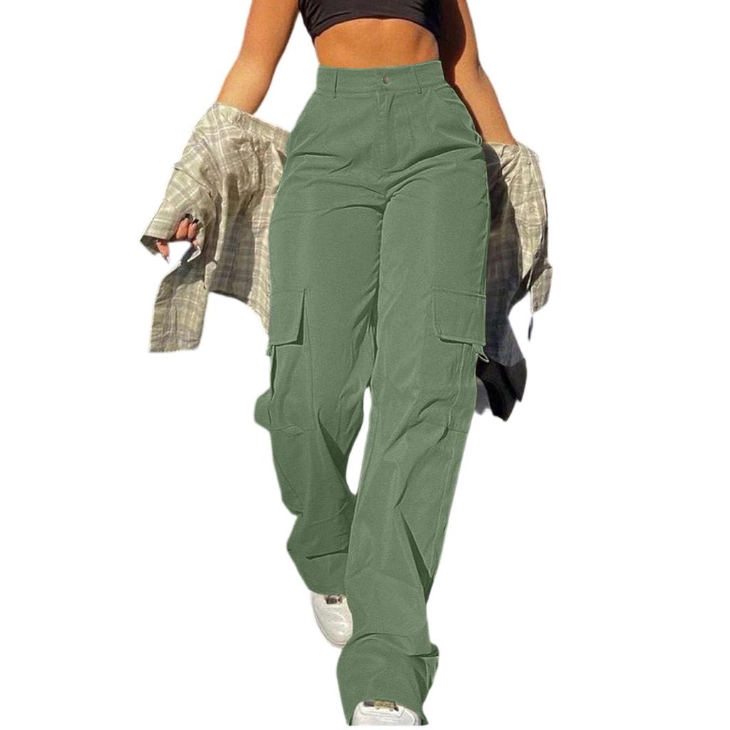 Women's Casual Lightweight Hiking Pants High Waist Beltless Straight Leg Loose 4 Pockets  Cargo Pants
