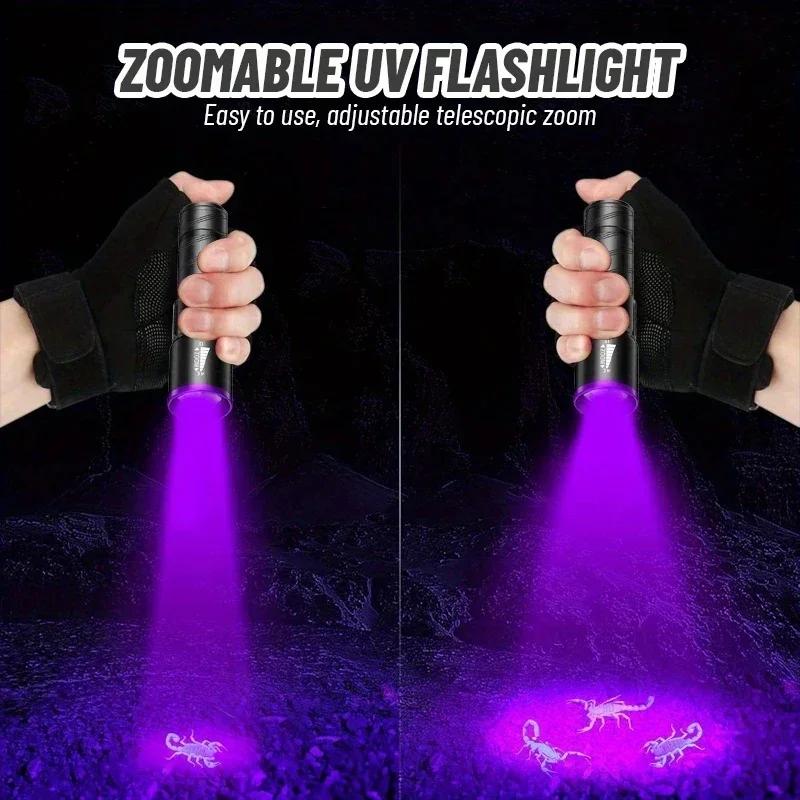 UV Flashlight LED Ultraviolet Torch Zoomable Mini Ultra Violet Lights 395/365nm Inspection Lamp Pet Urine Stain Detector Tools