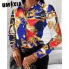 GMXIA Women's Fashion Casual Solid Color Print Long Sleeve POLO Neck Blouses & Shirts