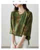 New Chinese style printed seven quarter sleeved shirt for women, 2026 spring temperament, versatile commuting loose top