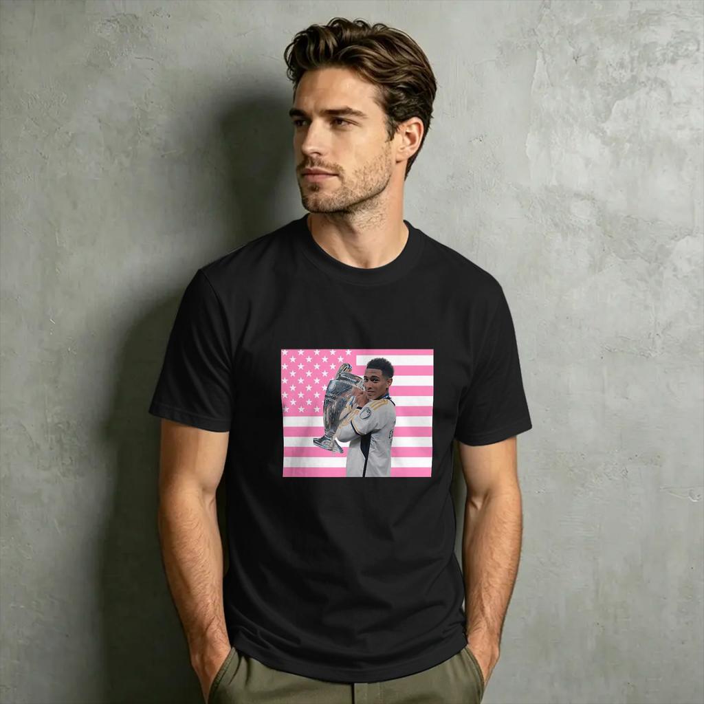 2026 Jude Bellinghams England Soccer Pink Flag Cotton T Shirt For Unisex Trendy Cool Tee Shirt Plus Size Wholesale Clothes