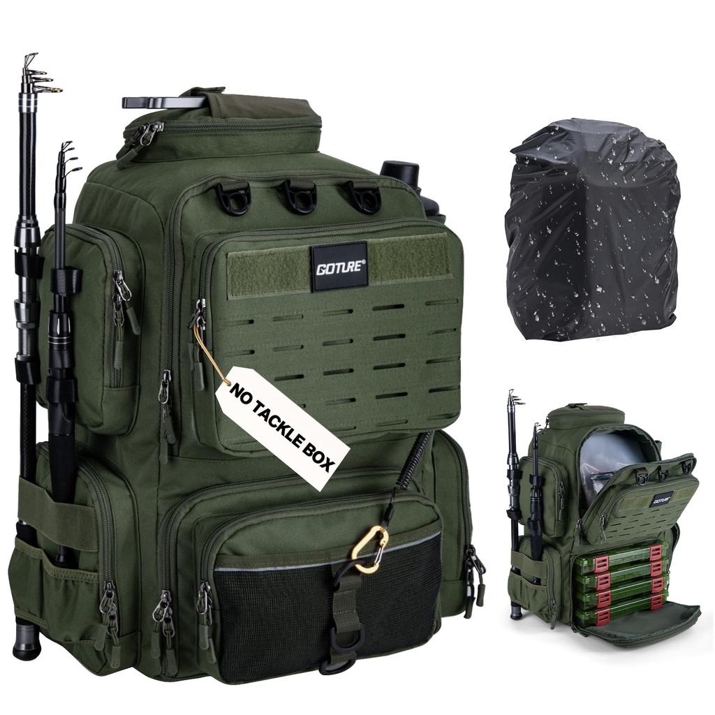 Goture Water-Resistant Fishing Backpack Lightweight Large Hiking Hunting Bag with Rod Holder Adjustable Tackle Storage Pack