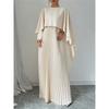 Spring Summer Elegant Crew Neck Pleated Dresses Women Casual Solid Loose Long Dress Cloak Sleeves Ruffle Maxi Dress Vestidos