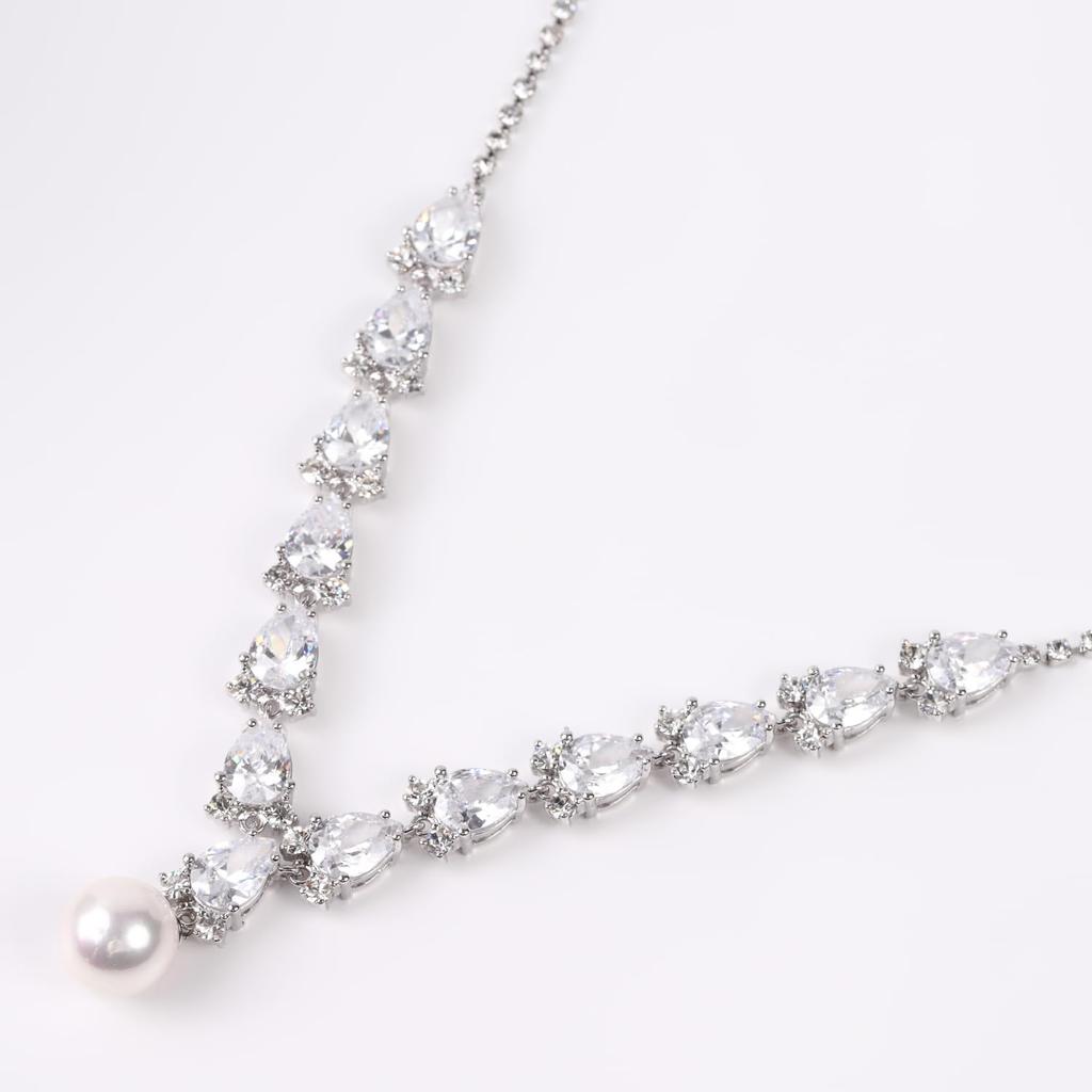 by Yumi Pearl Necklace Zirconia RoseYumiRose Large 12mm Popular Large for Ceremonies Simple Made in Japan [Produced Katsura] Women's