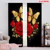 2D Flat Printing 2pcs Curtain Window Drapes Valentine's Roses and Butterflies Digital Printed Polyester Drapes Family Party