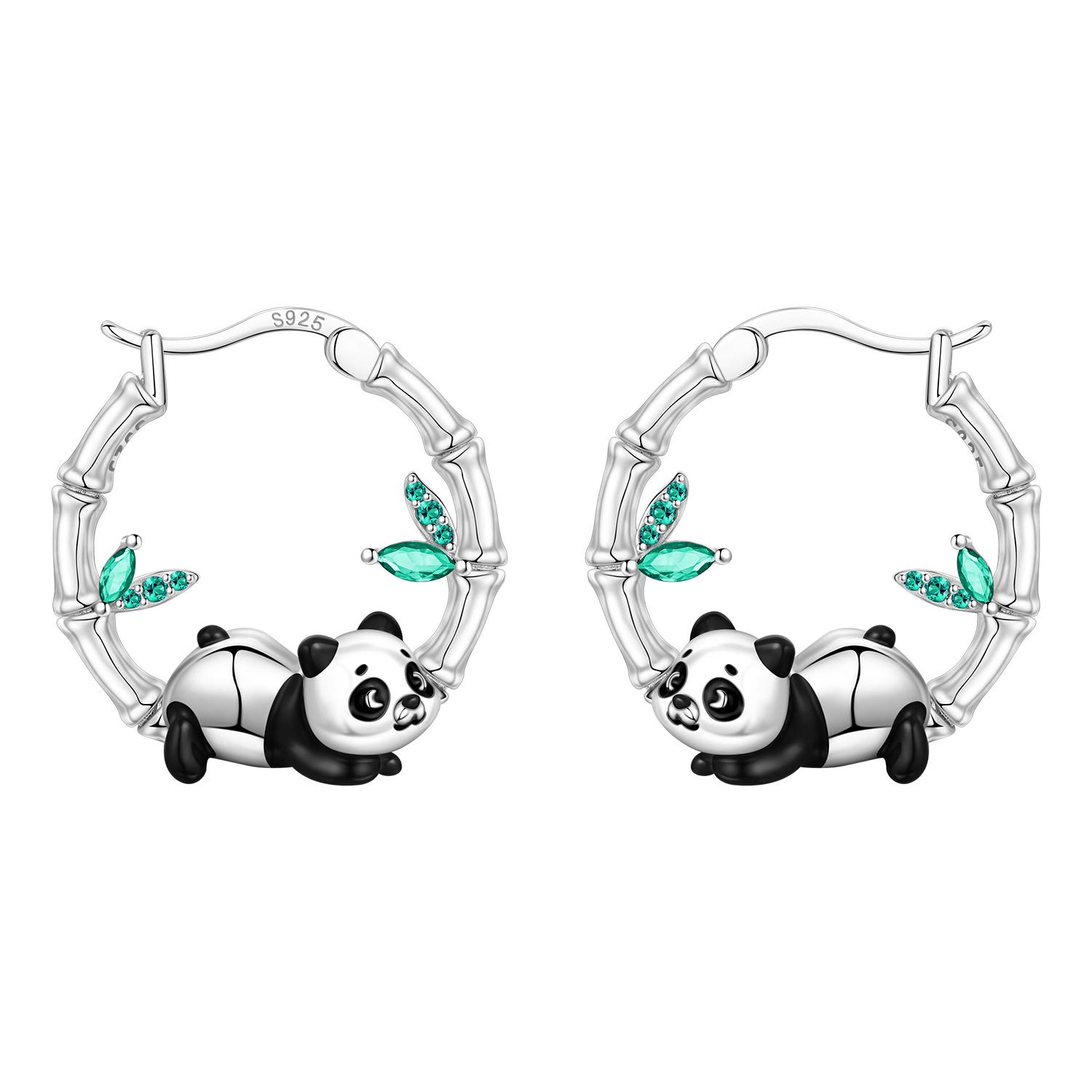 

S925 Silver Bamboo Panda Animals Earrings Hoop Earrings Women Jewelry Trendy Anniversary Gifts