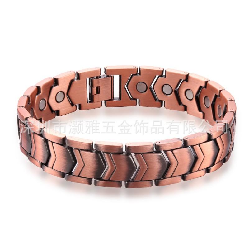 Mens Vintage Magnetic Alloy Bracelet With Geometric Design Letter Motif Electroplated Copper Tone