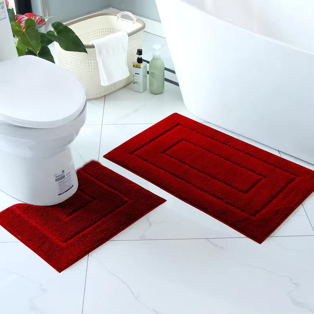 Plush Bathroom Floor Mat with Back Shaped Design, Anti Slip Foot Mat, Bathtub Absorbent Mat, Entrance Door Mat, Bathroom Small Carpet