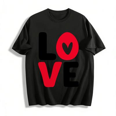 Lustiger Crew-Neck Kurzarm-T-Shirt mit Liebesbrief-Print für Paare Reines Baumwoll-T-Shirt