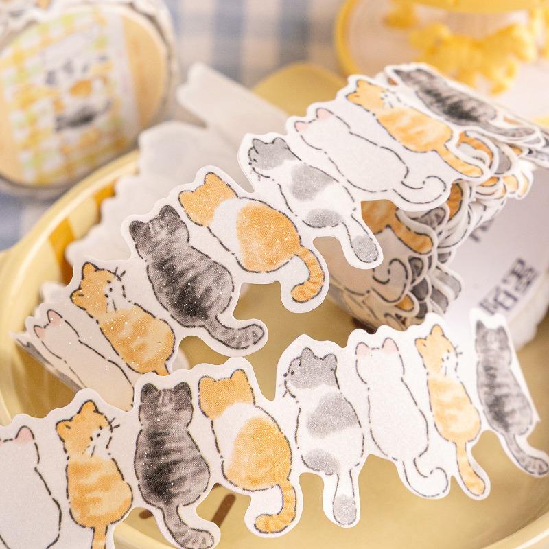 Cute Hand Drawn Cat Glitter Washi Special Shaped Tape For Diy Journal Decoration