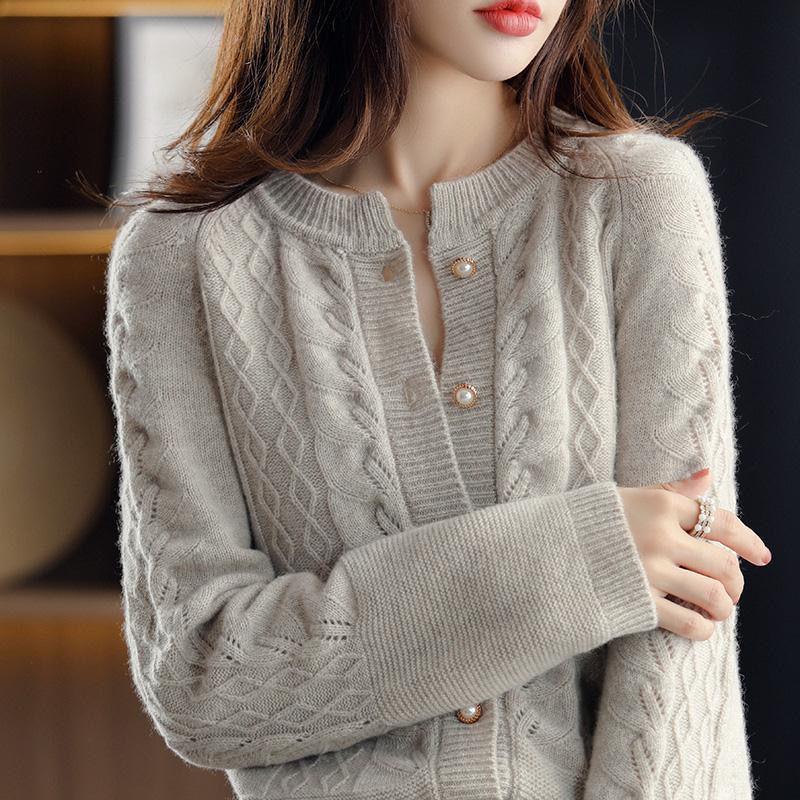 Retro Twisted Knitted Cardigan Jacket Women's Spring and Autumn Loose Temperament Sweater