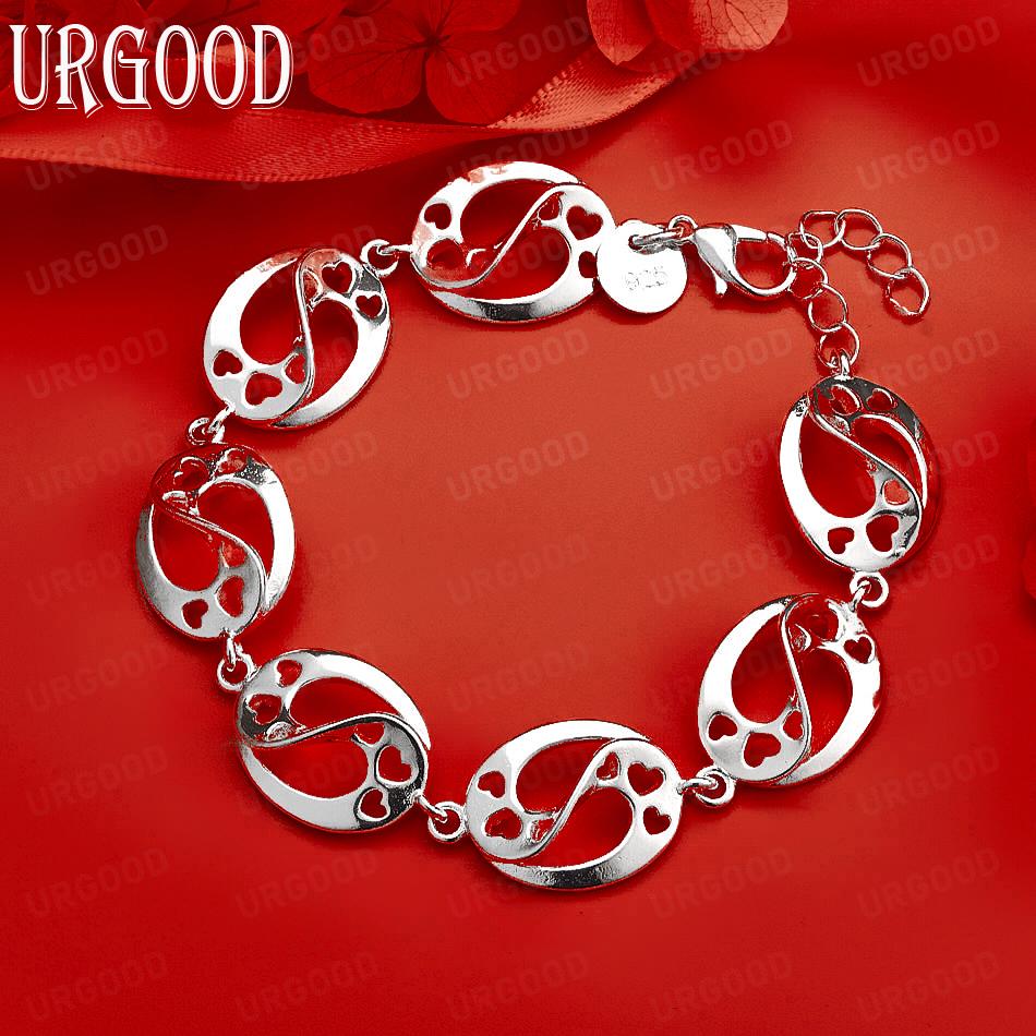 925 Sterling Silver Round Gift Bracelet Fashion Jewelry 20CM