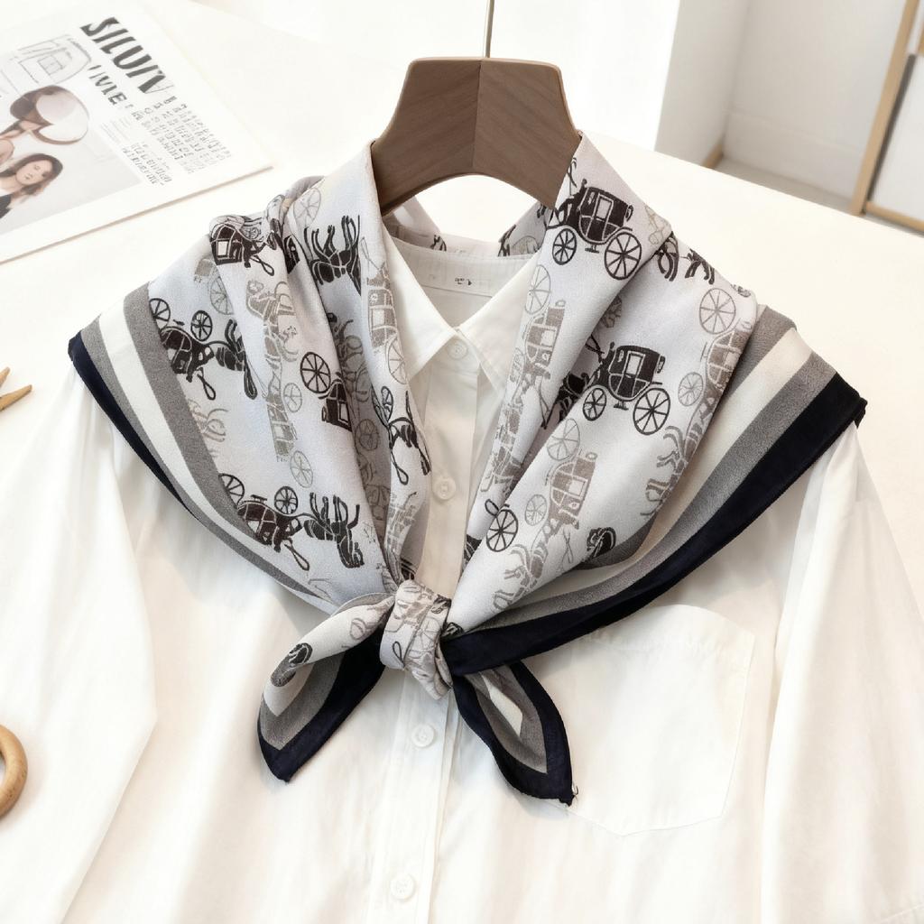 Korean version of solid color big red small square scarf women's plain color spring and autumn warm silk scarf versatile professional scarf decorative