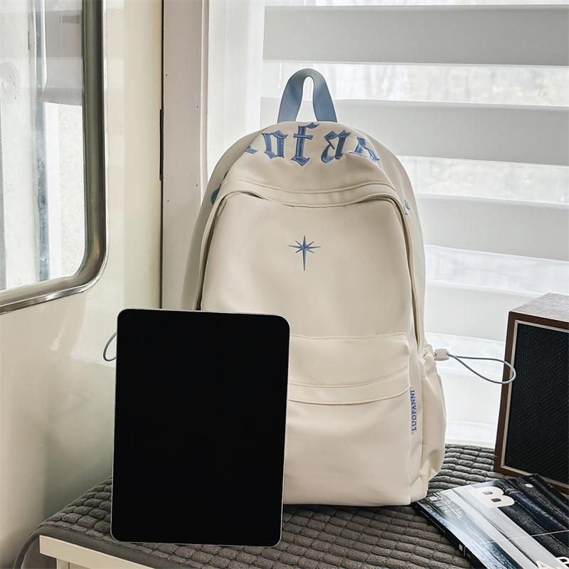 College-Stil Rucksack mit Buchstabenstickerei Leichte Schultasche Damen Rucksack mit großem Fassungsvermögen