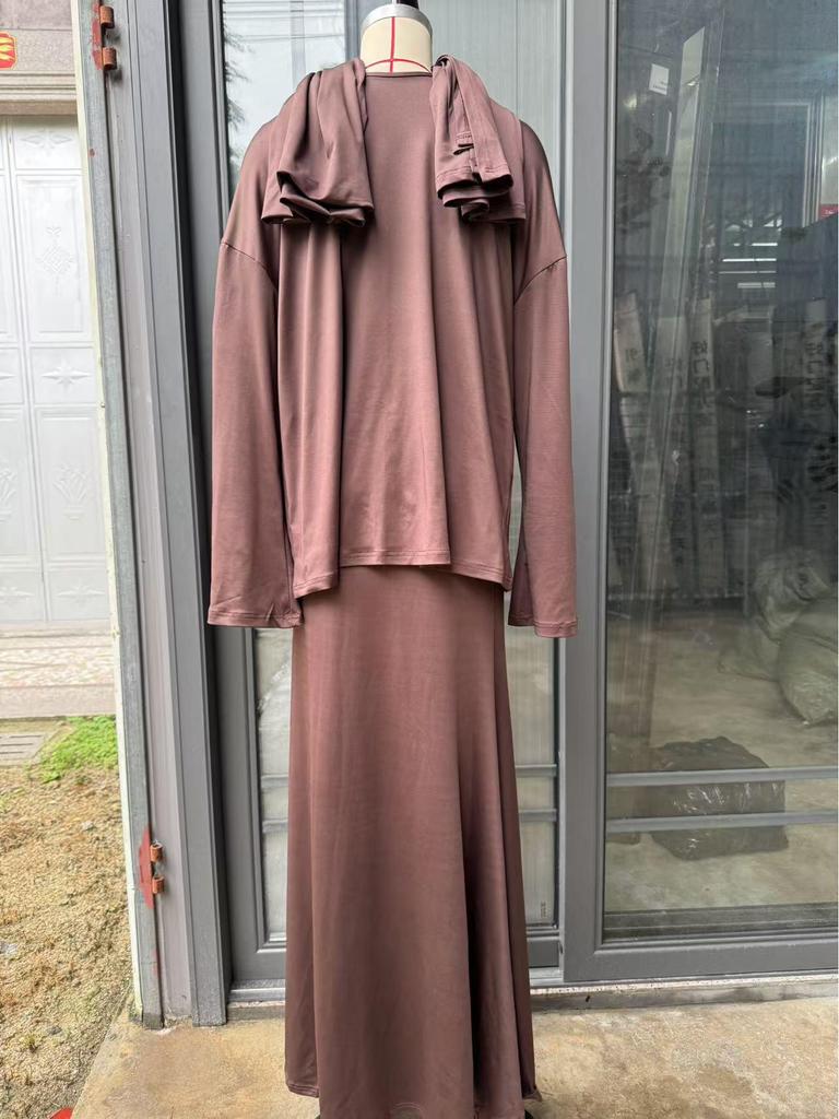 Conjunto de Moda Primavera 2025 para Mujer: Pañuelo de Cabeza de Oriente Medio y Falda Midi de Manga Larga
