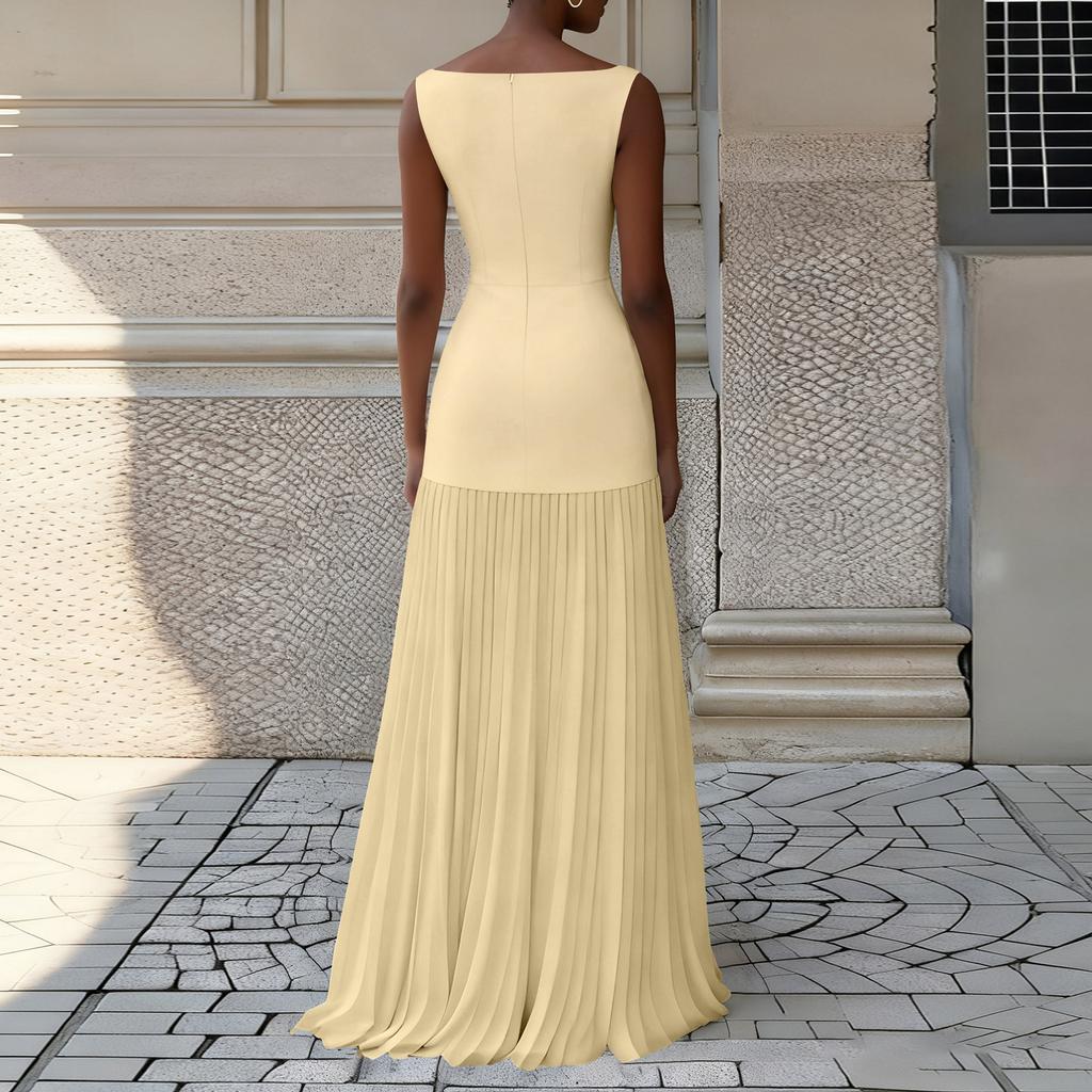 Women's Pleated Dress Elegant Sleeveless Long Dresses